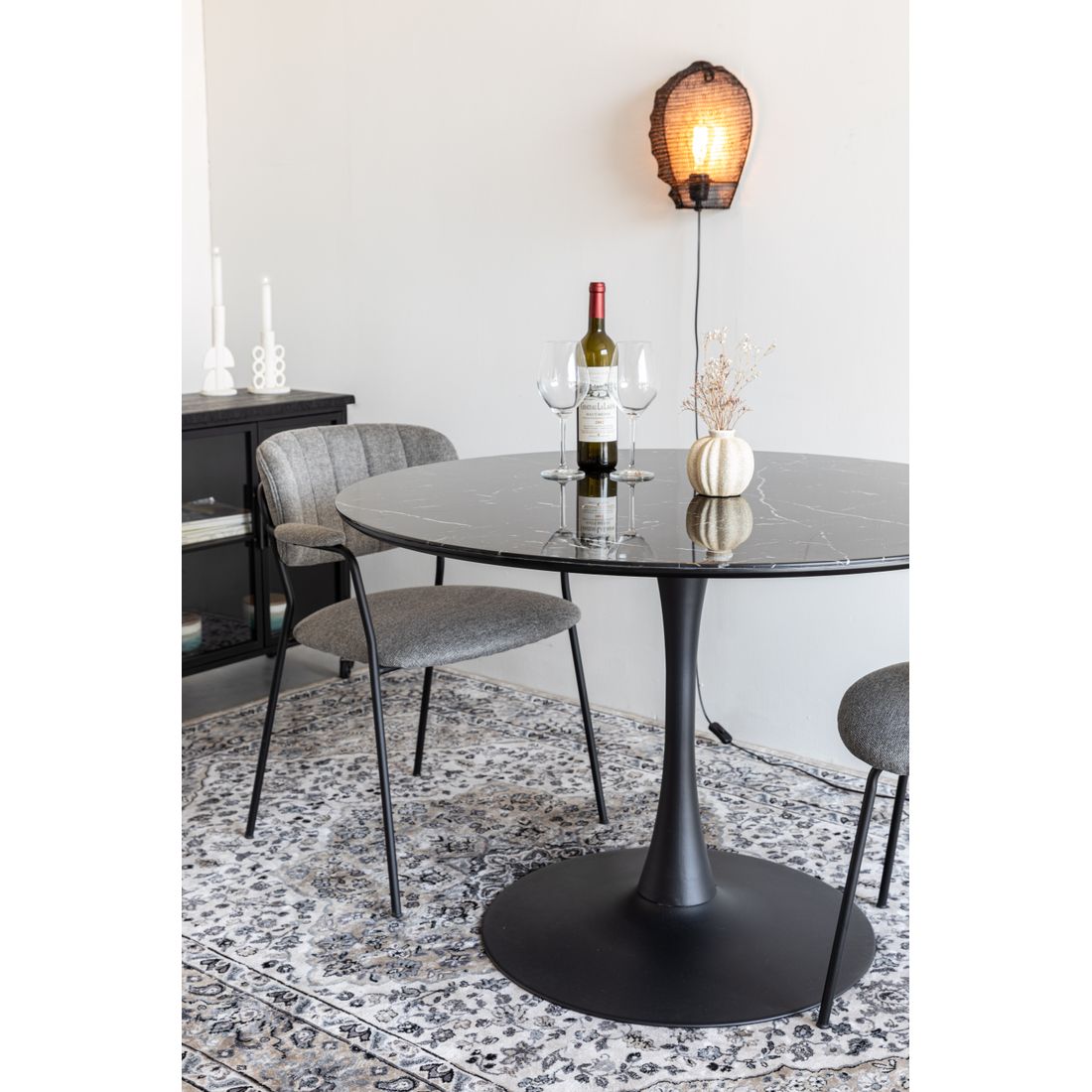 White Label Living Eettafel Maru Rond 110cm Zwart Marmerlook - KwaliteitWonen.nl