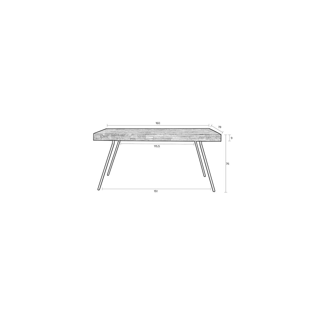 White Label Living Eettafel Suri 160x78cm Zwart - KwaliteitWonen.nl