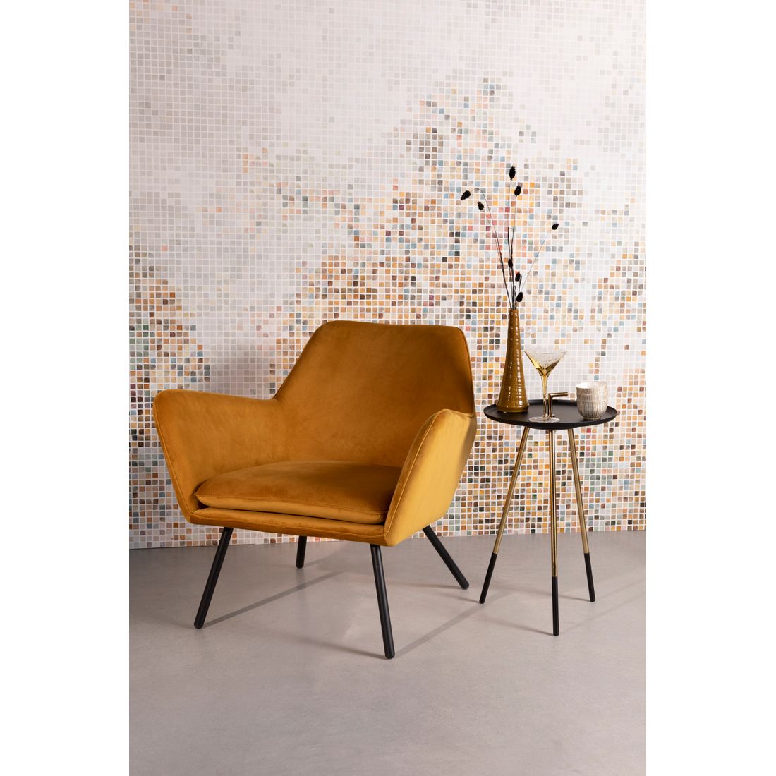 White Label Living Fauteuil Bon Velvet Okergeel - KwaliteitWonen.nl