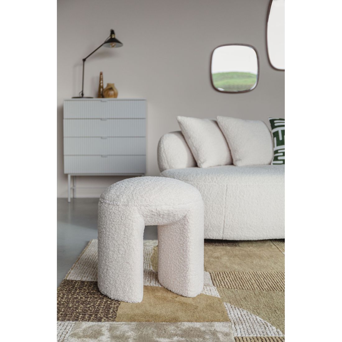 White Label Living Poef Noxx Teddy Wit - KwaliteitWonen.nl