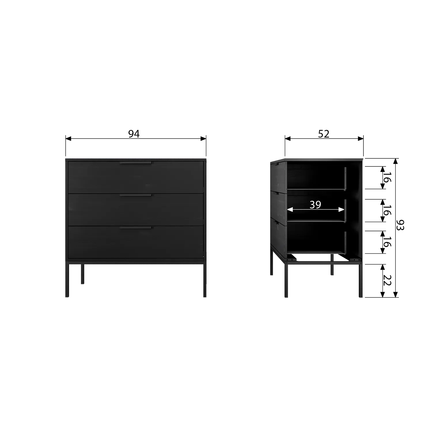 Woood Adam Dressoir Ladekast Grenen Zwart [Fsc] - KwaliteitWonen.nl