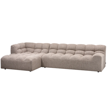 Woood Allure Hoekbank 3-zits Bank + Chaise Longue Links Geweven Stof Bruin Melange - KwaliteitWonen.nl