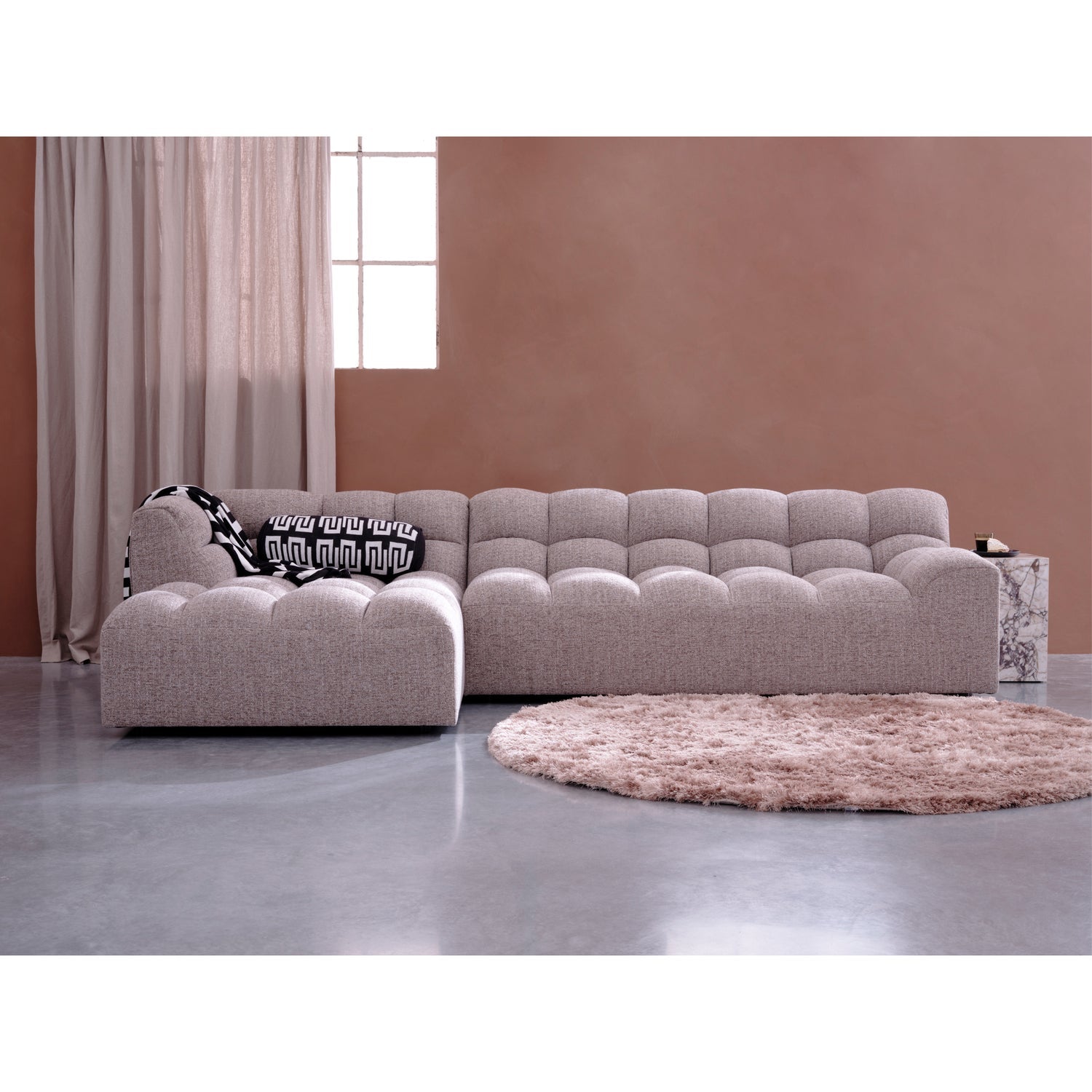 Woood Allure Hoekbank 3-zits Bank + Chaise Longue Links Geweven Stof Bruin Melange - KwaliteitWonen.nl