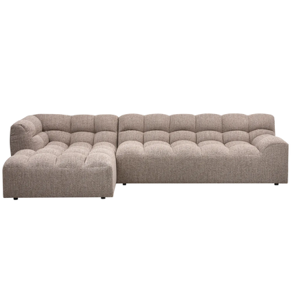 Woood Allure Hoekbank 3-zits Bank + Chaise Longue Links Geweven Stof Bruin Melange - KwaliteitWonen.nl