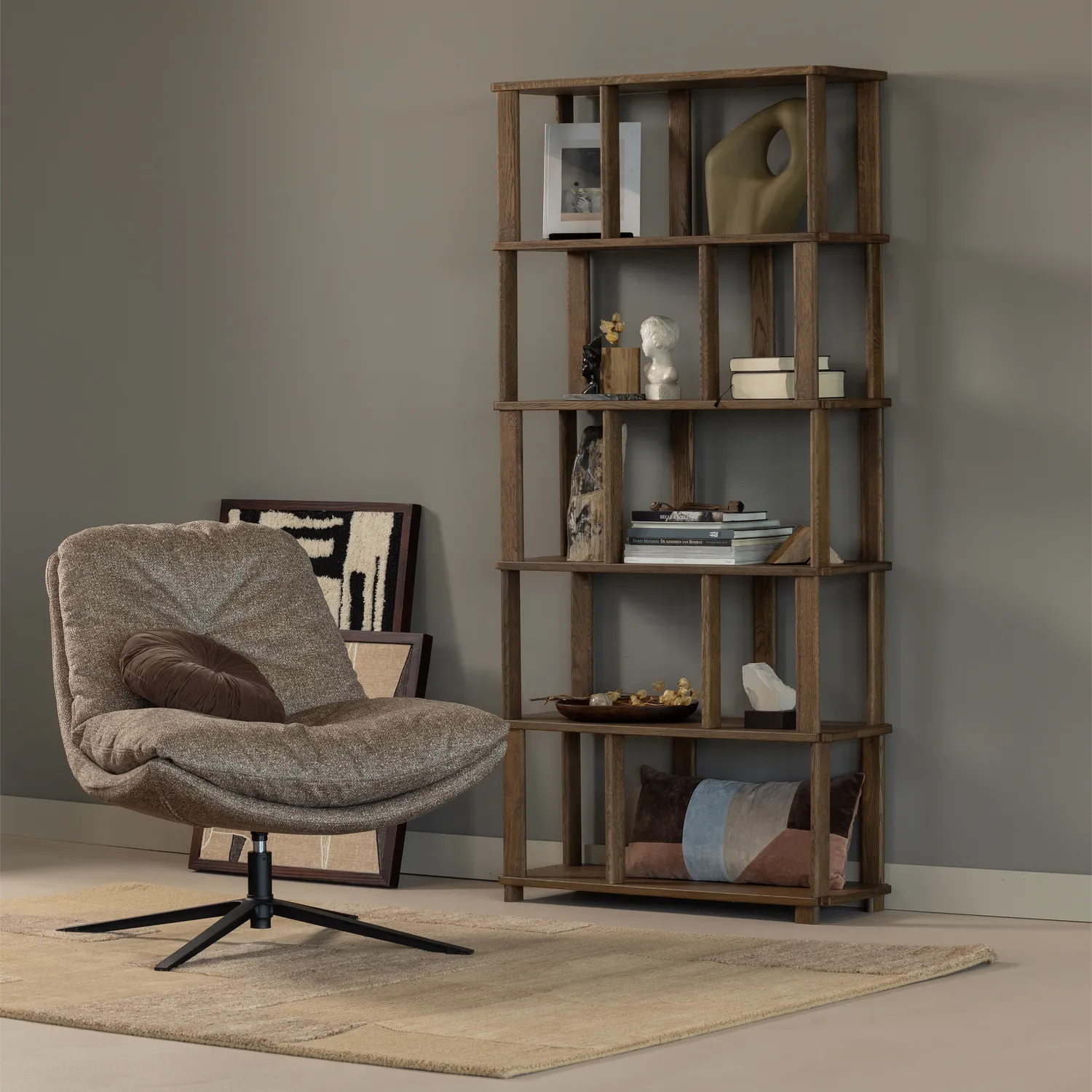 Woood Arve Draaifauteuil Bedrukte Stof Naturel Melange - KwaliteitWonen.nl