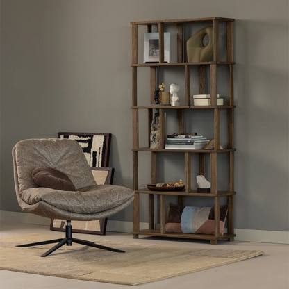 Woood Arve Draaifauteuil Bedrukte Stof Naturel Melange - KwaliteitWonen.nl