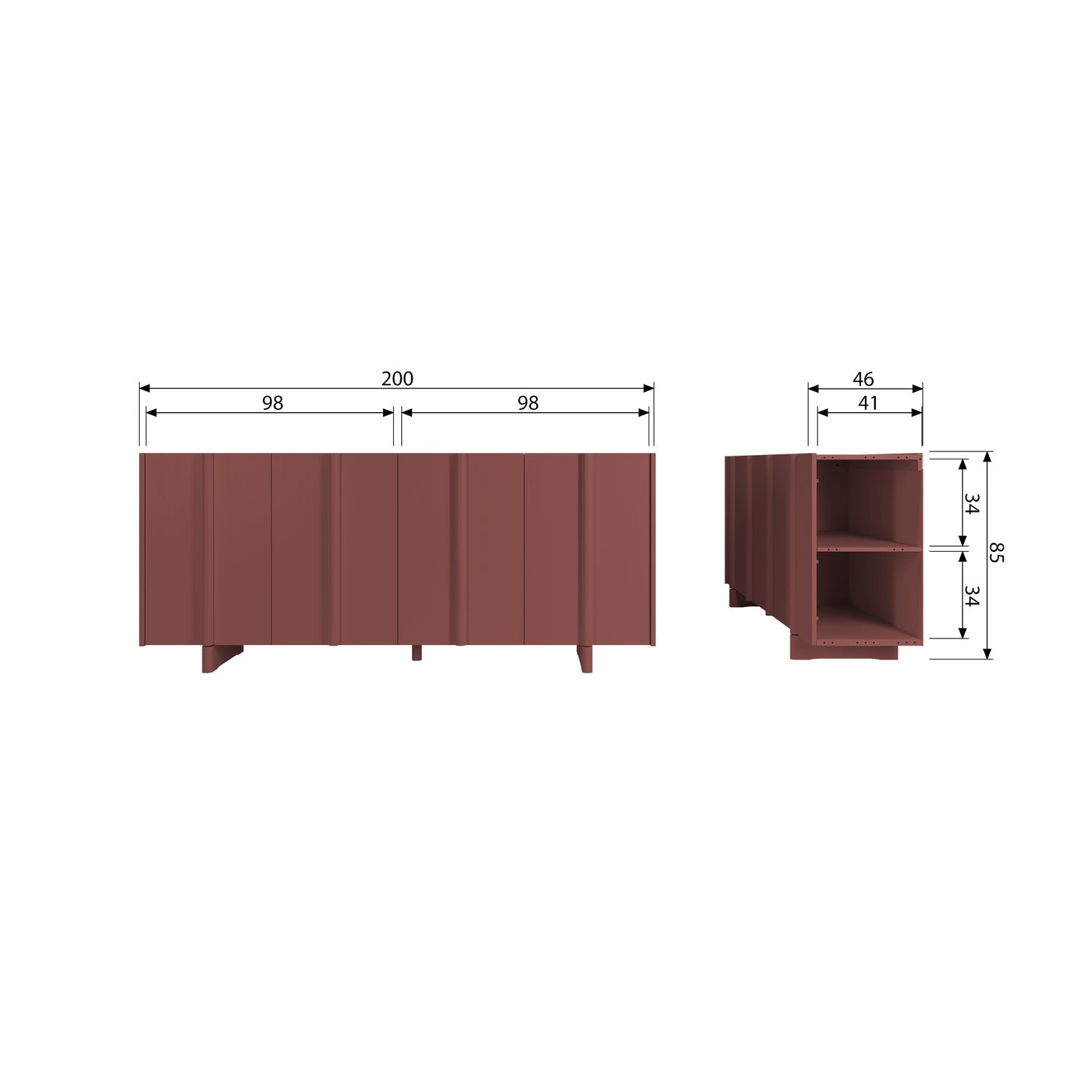 Woood Basu Dressoir Grenen Bordeauxrood [Fsc] - KwaliteitWonen.nl