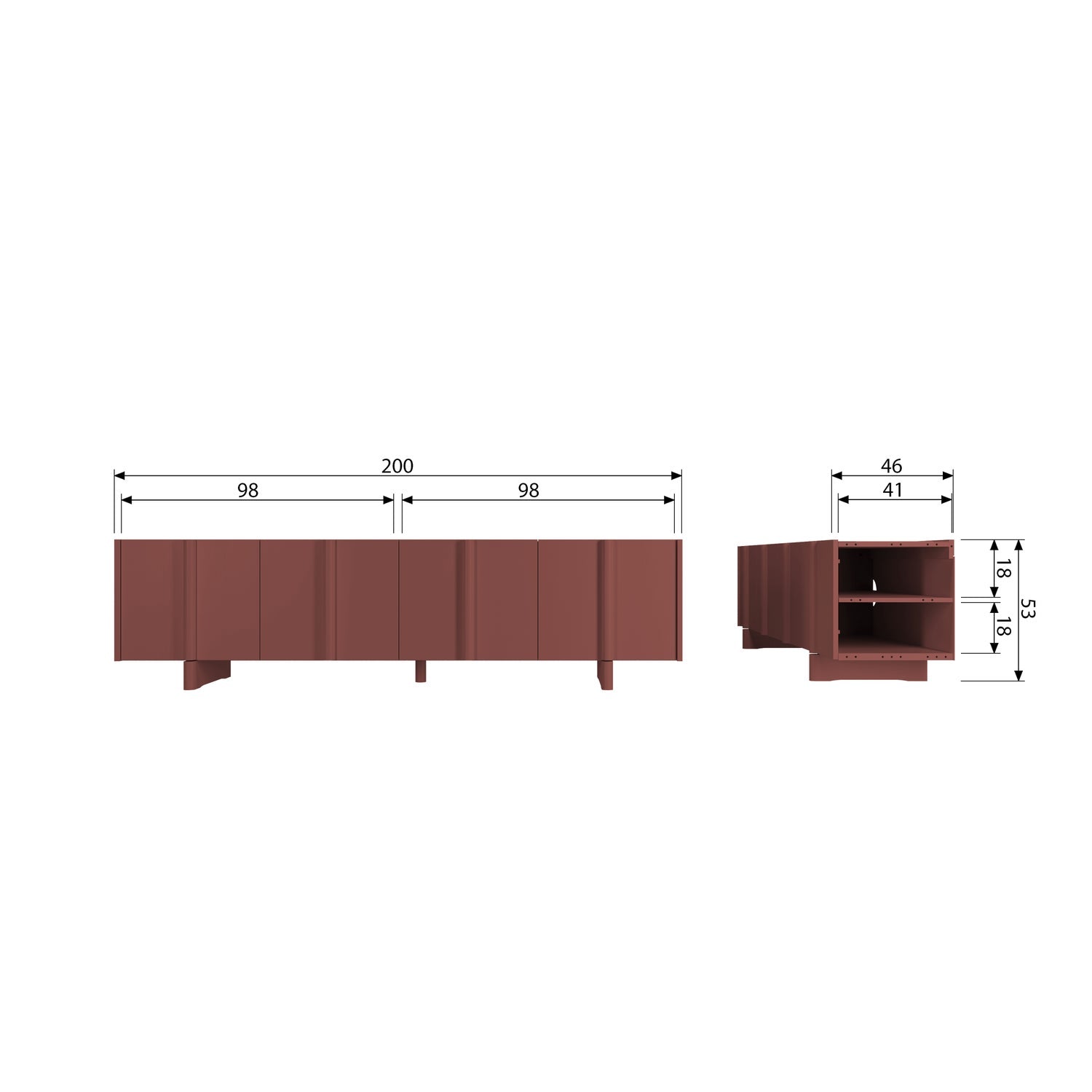 Woood Basu Tv Meubel 200 Cm Grenen Bordeauxrood [Fsc] - KwaliteitWonen.nl