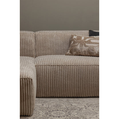 Woood Bean Hoekbank 2-zits Bank + Chaise Longue Links Ribstof Travertin - KwaliteitWonen.nl