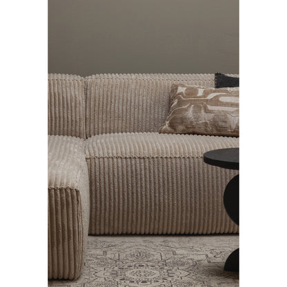Woood Bean Hoekbank 2-zits Bank + Chaise Longue Links Ribstof Travertin - KwaliteitWonen.nl