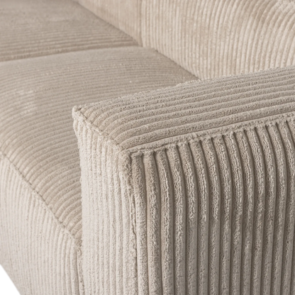 Woood Bean Hoekbank 2-zits Bank + Chaise Longue Links Ribstof Travertin - KwaliteitWonen.nl