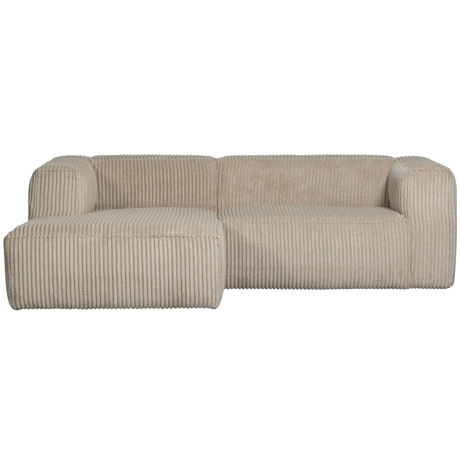 Woood Bean Hoekbank 2-zits Bank + Chaise Longue Links Ribstof Travertin - KwaliteitWonen.nl