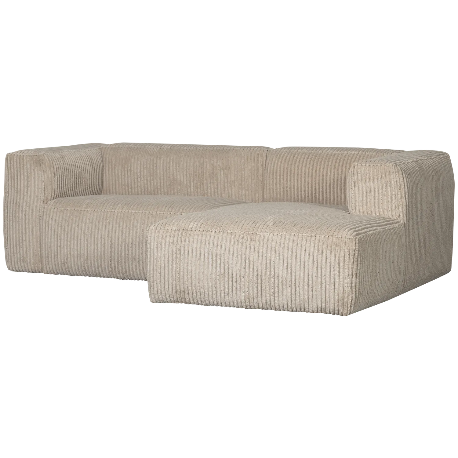 Woood Bean Hoekbank 2-zits Bank + Chaise Longue Rechts Ribstof Travertin - KwaliteitWonen.nl