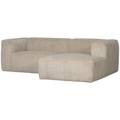 Woood Bean Hoekbank 2-zits Bank + Chaise Longue Rechts Ribstof Travertin - KwaliteitWonen.nl