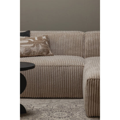 Woood Bean Hoekbank 2-zits Bank + Chaise Longue Rechts Ribstof Travertin - KwaliteitWonen.nl