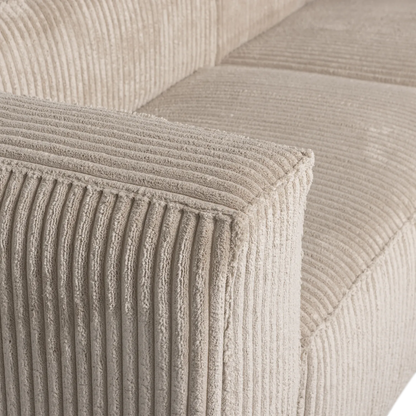 Woood Bean Hoekbank 2-zits Bank + Chaise Longue Rechts Ribstof Travertin - KwaliteitWonen.nl