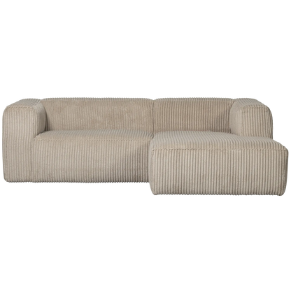 Woood Bean Hoekbank 2-zits Bank + Chaise Longue Rechts Ribstof Travertin - KwaliteitWonen.nl