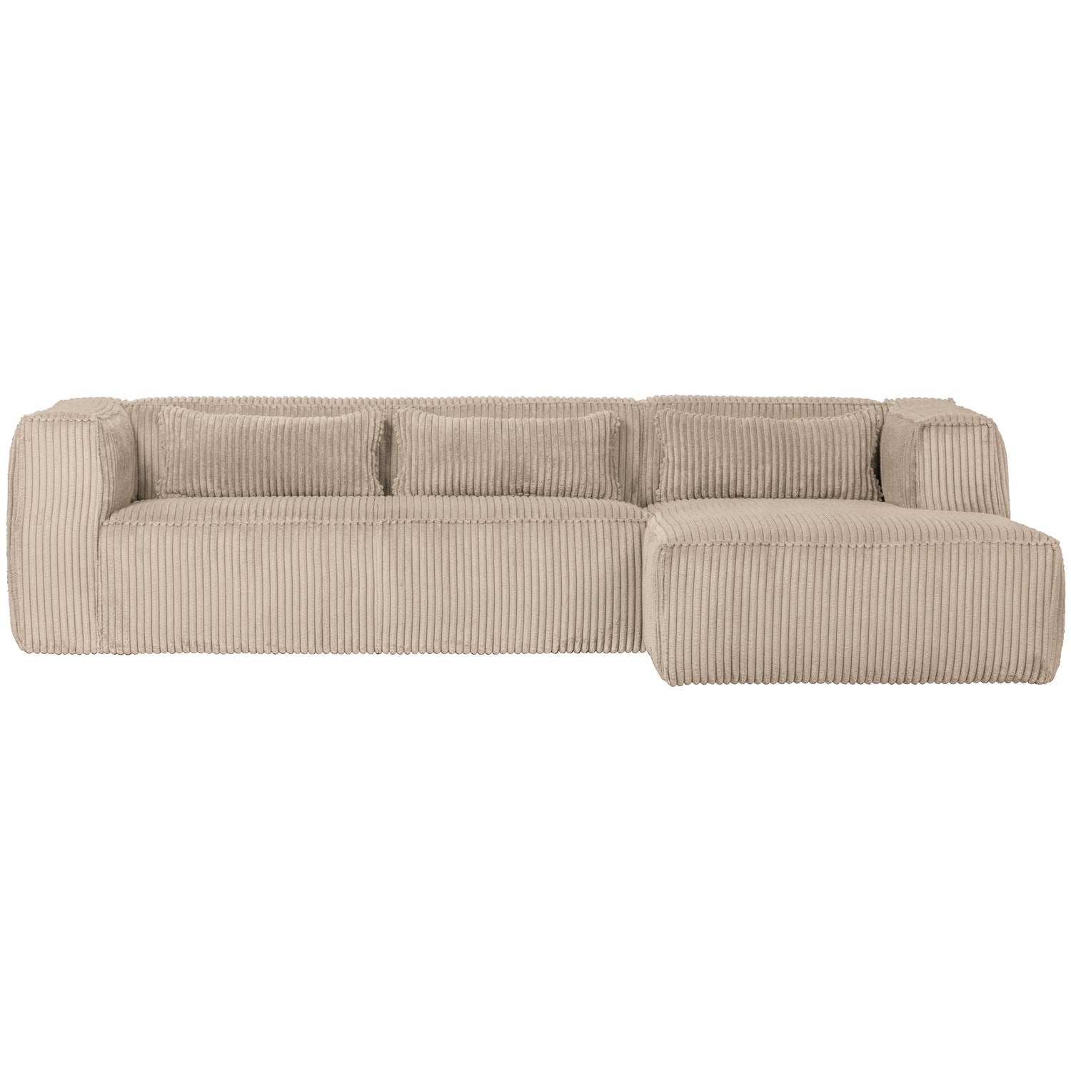 Woood Bean Hoekbank 3-Zits Bank + Chaise Longue Rechts Ribstof Travertin - KwaliteitWonen.nl