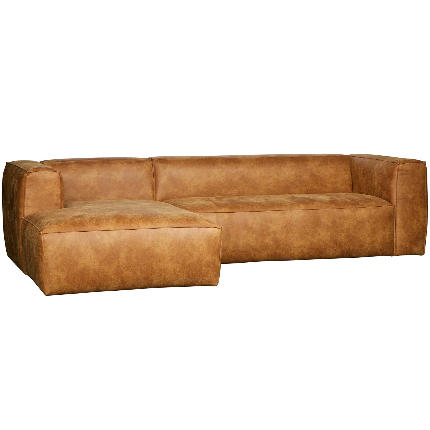 Woood Bean Hoekbank 3-zits Bank + Chaise Longue Links Ecoleer Cognac - KwaliteitWonen.nl