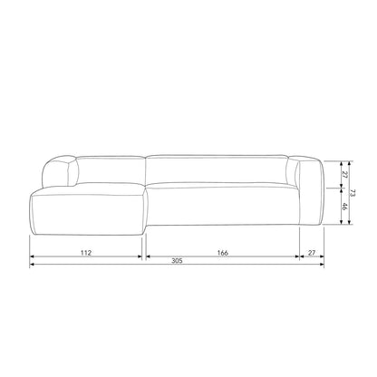 Woood Bean Hoekbank 3-zits Bank + Chaise Longue Links (Incl. Kussens) Lichtgrijs Melange - KwaliteitWonen.nl