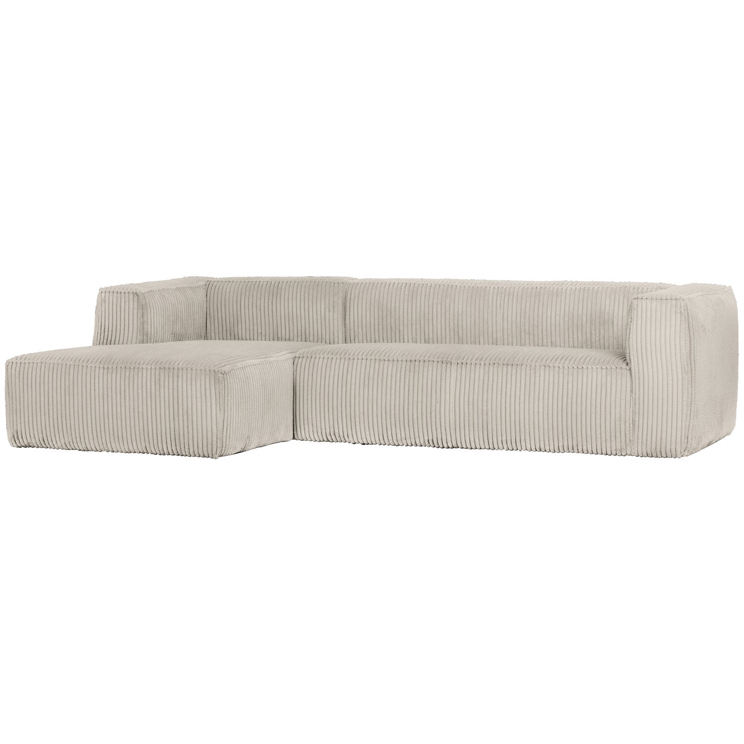 Woood Bean Hoekbank 3-zits Bank + Chaise Longue Links Ribstof Naturel - KwaliteitWonen.nl