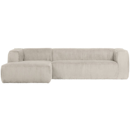 Woood Bean Hoekbank 3-zits Bank + Chaise Longue Links Ribstof Naturel - KwaliteitWonen.nl