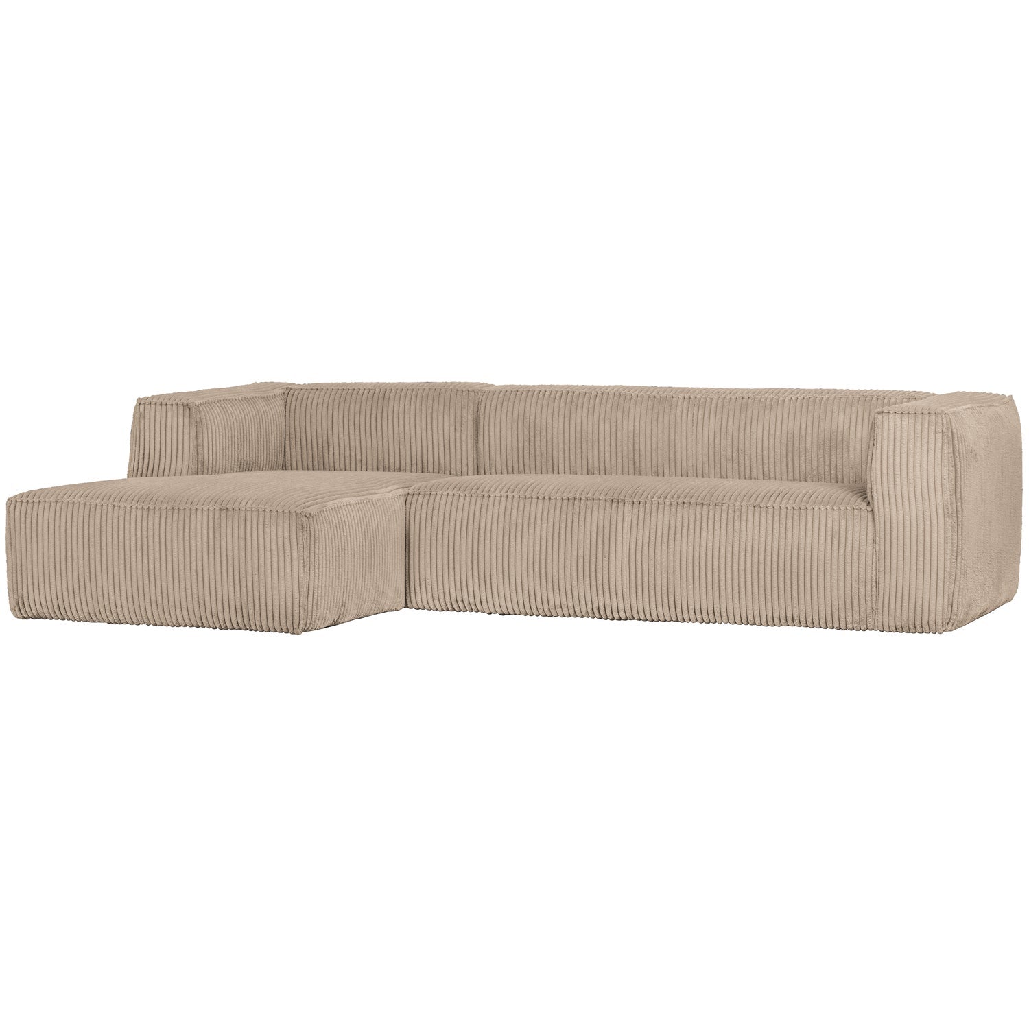 Woood Bean Hoekbank 3-zits Bank + Chaise Longue Links Ribstof Travertin - KwaliteitWonen.nl
