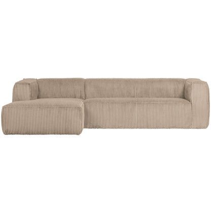 Woood Bean Hoekbank 3-zits Bank + Chaise Longue Links Ribstof Travertin - KwaliteitWonen.nl