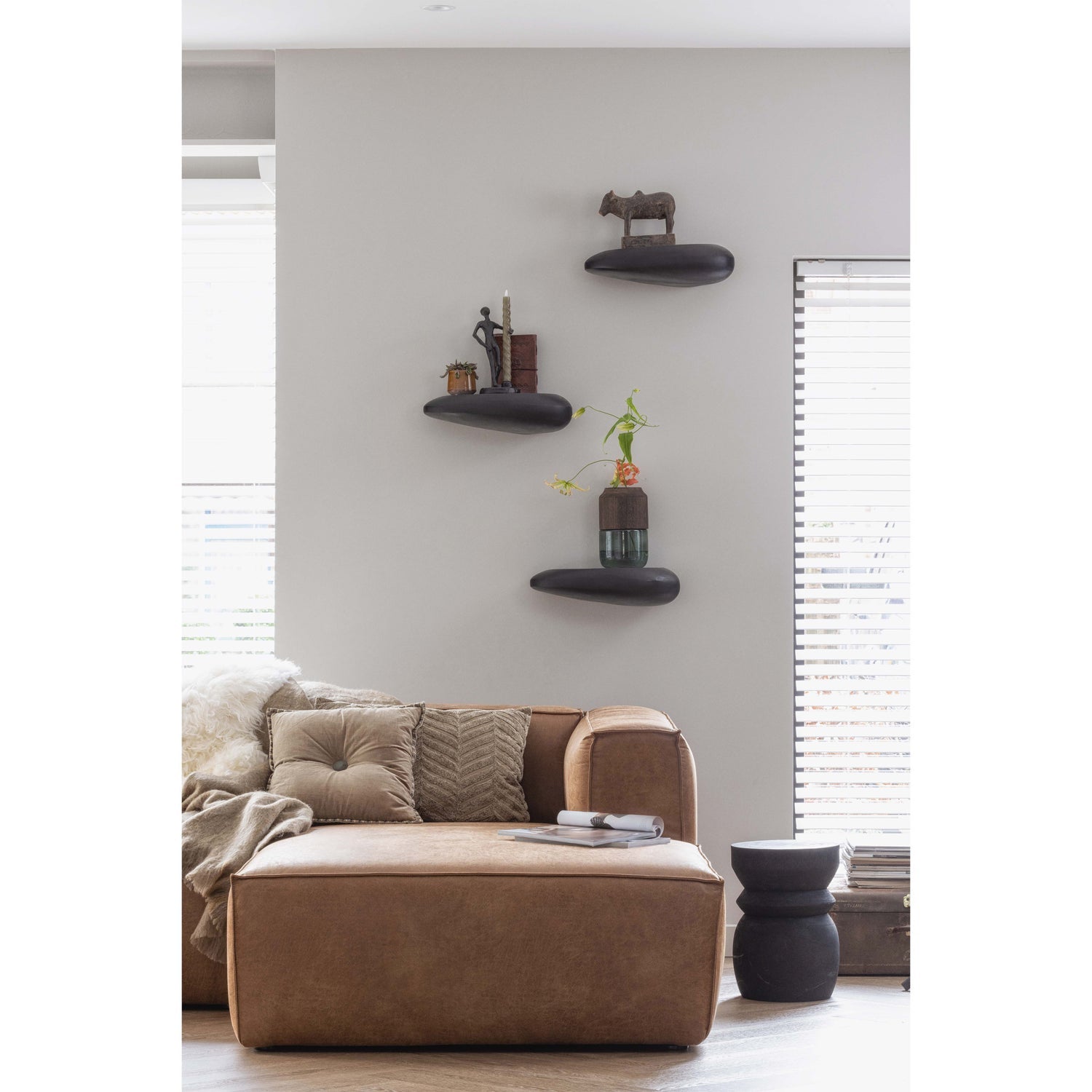 Woood Bean Hoekbank 3-zits Bank + Chaise Longue Rechts Ecoleer Cognac - KwaliteitWonen.nl