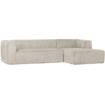 Woood Bean Hoekbank 3-zits Bank + Chaise Longue Rechts Ribstof Naturel - KwaliteitWonen.nl