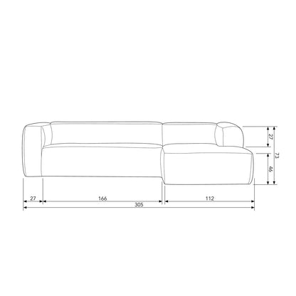 Woood Bean Hoekbank 3-zits Bank + Chaise Longue Rechts Ribstof Naturel - KwaliteitWonen.nl