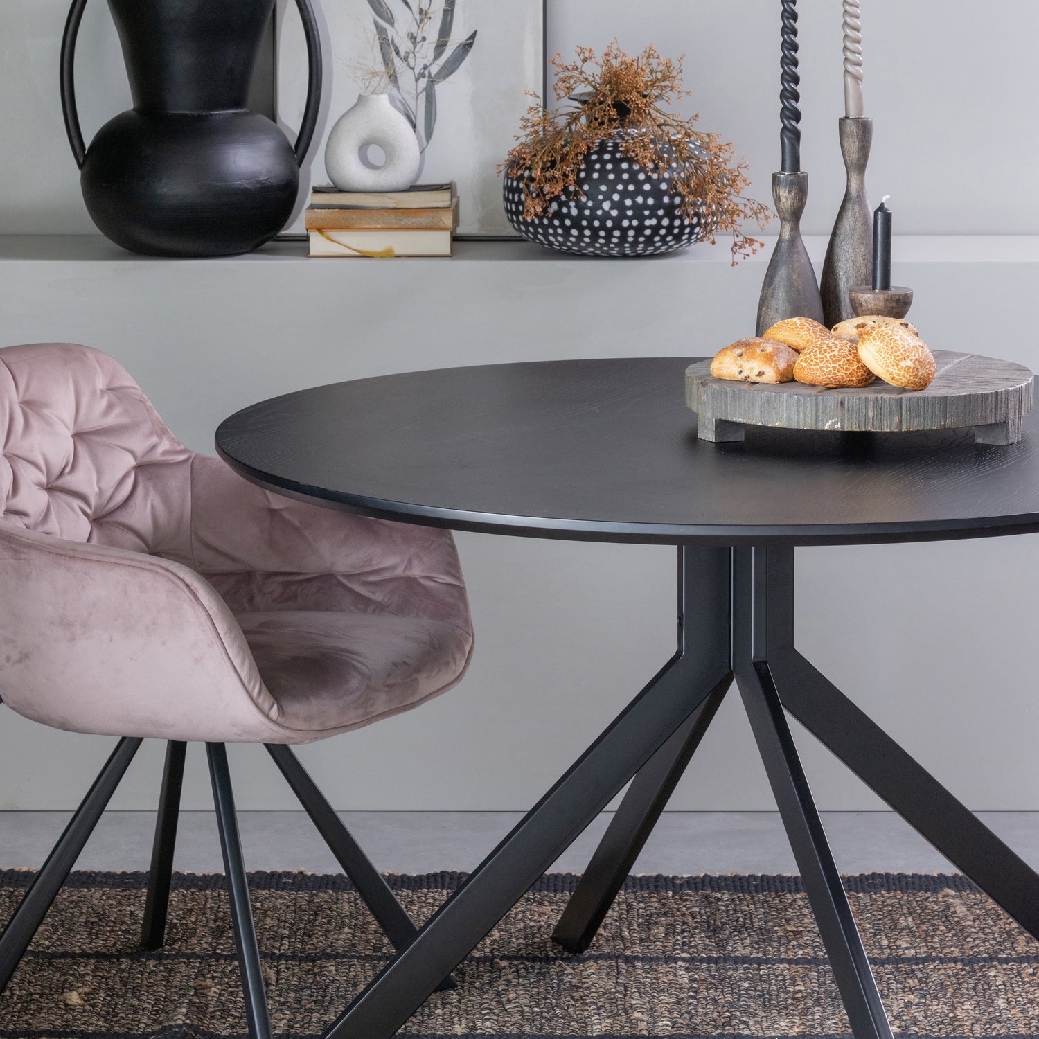 Woood Bruno Eettafel Rond 120cm MDF Zwart - KwaliteitWonen.nl