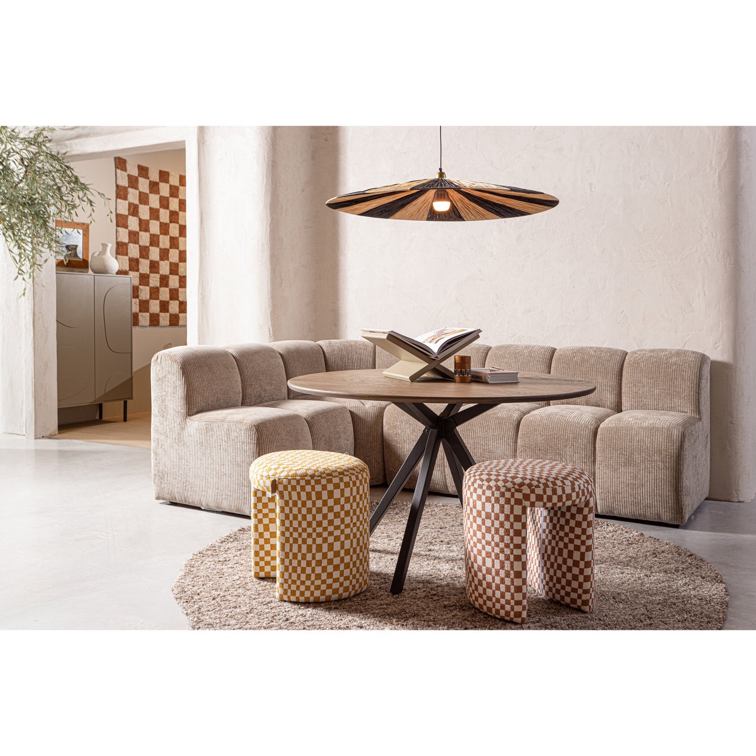 Woood Charlie Gestoffeerde Kruk Ruit Dessin Geel-Kwaliteitwonen.nl