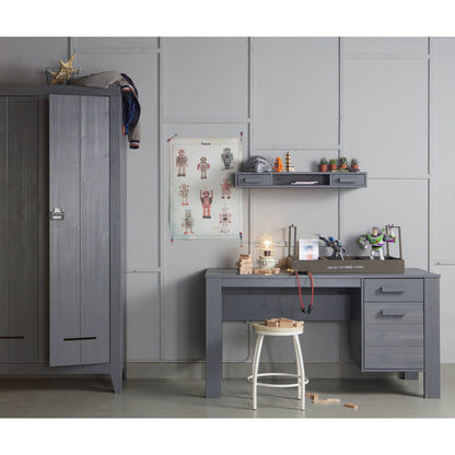 Woood Dennis Bureau Grenen Geborsteld Steel Grey [Fsc] - KwaliteitWonen.nl