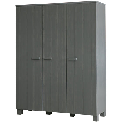 Woood Dennis Kledingkast 3 Deurs Grenen Steel Grey Geborsteld [Fsc] - KwaliteitWonen.nl