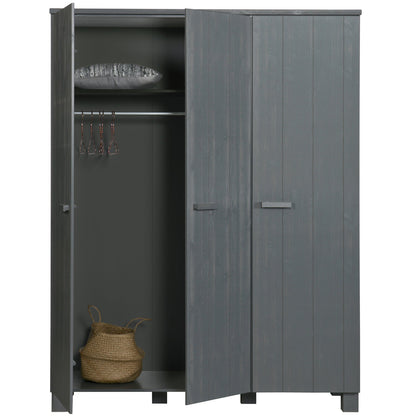 Woood Dennis Kledingkast 3 Deurs Grenen Steel Grey Geborsteld [Fsc] - KwaliteitWonen.nl