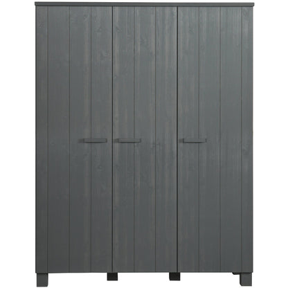 Woood Dennis Kledingkast 3 Deurs Grenen Steel Grey Geborsteld [Fsc] - KwaliteitWonen.nl