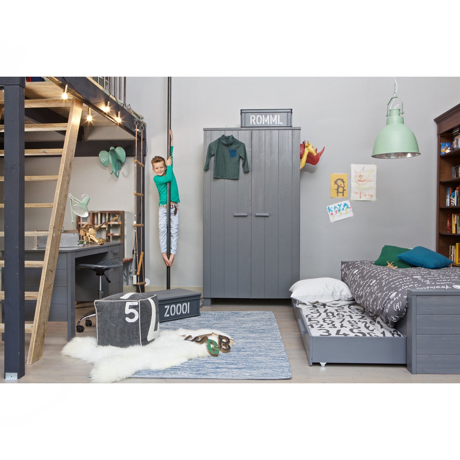 Woood Dennis Kledingkast Grenen Geborsteld Steel Grey [Fsc] - KwaliteitWonen.nl