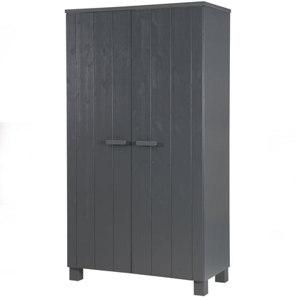 Woood Dennis Kledingkast Grenen Geborsteld Steel Grey [Fsc] - KwaliteitWonen.nl