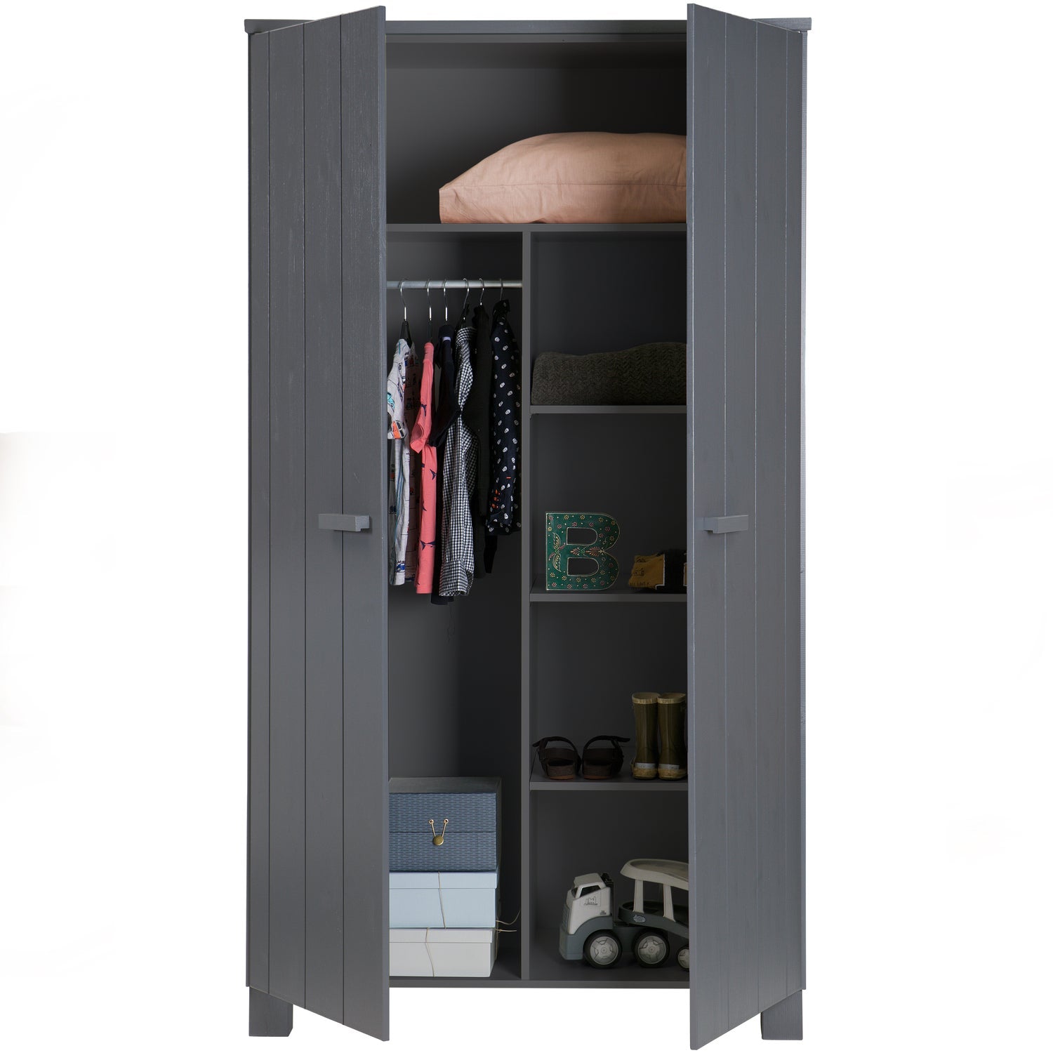 Woood Dennis Kledingkast Grenen Geborsteld Steel Grey [Fsc] - KwaliteitWonen.nl