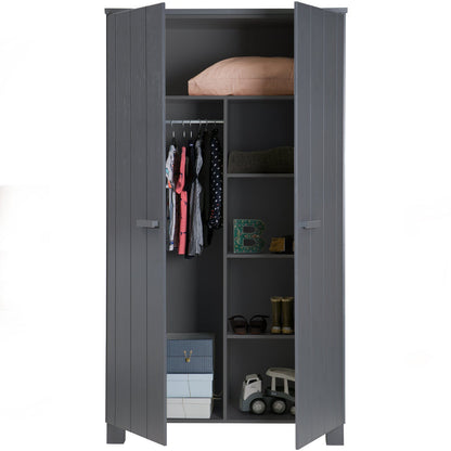 Woood Dennis Kledingkast Grenen Geborsteld Steel Grey [Fsc] - KwaliteitWonen.nl