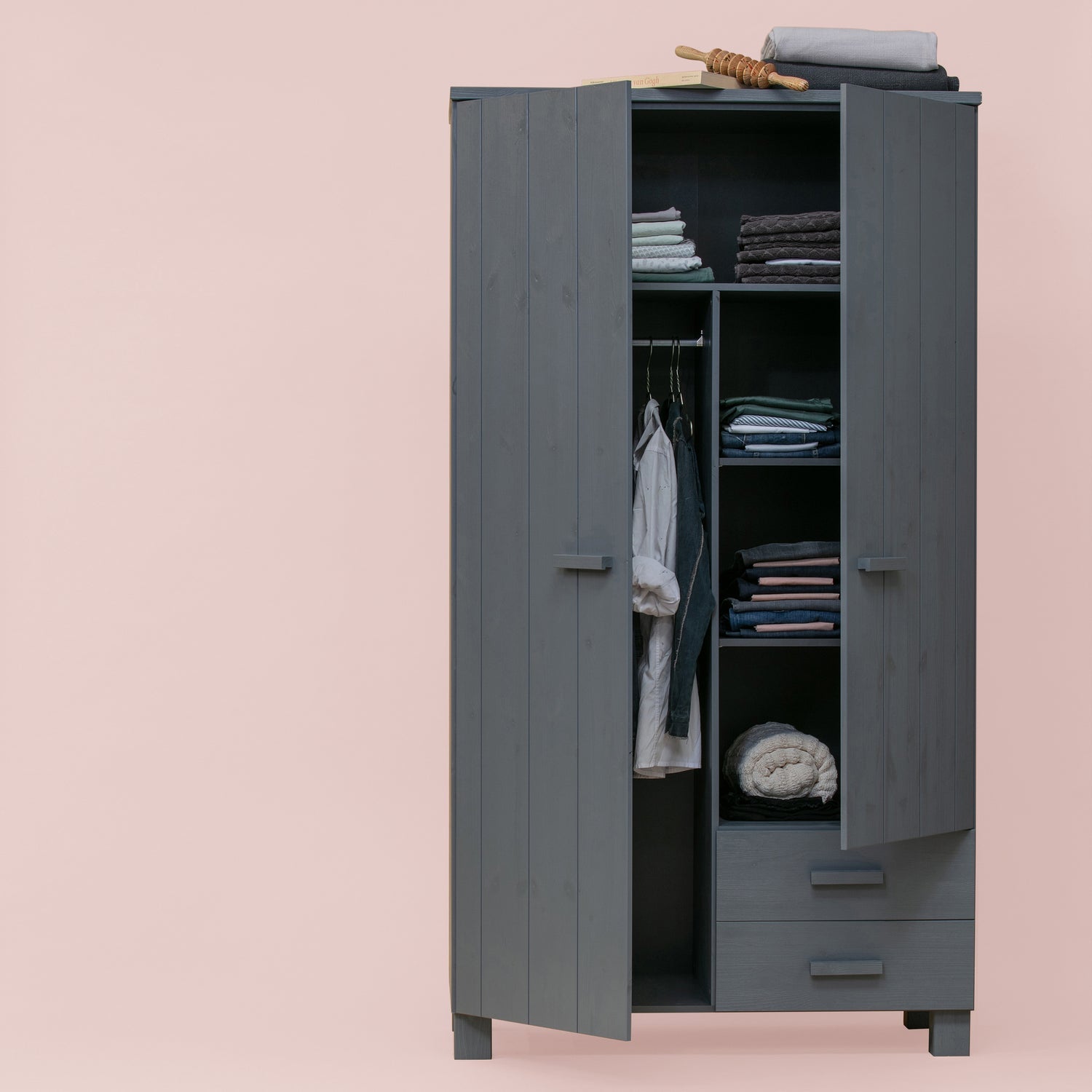 Woood Dennis Kledingkast met Laden Grenen Steel Grey [Fsc] - KwaliteitWonen.nl