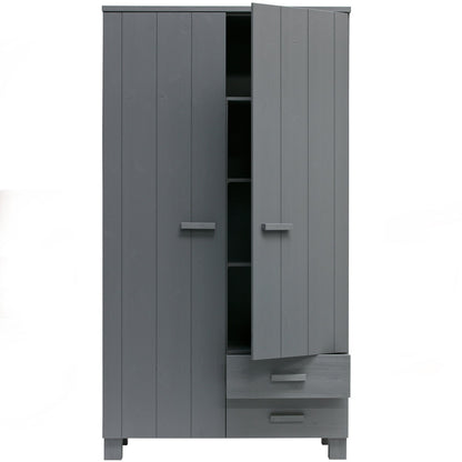 Woood Dennis Kledingkast met Laden Grenen Steel Grey [Fsc] - KwaliteitWonen.nl