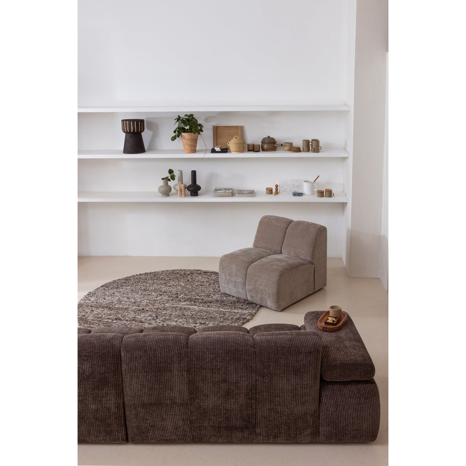 Woood Efia Vloerkleed Wol Bruin Melange Rond 200cm - KwaliteitWonen.nl