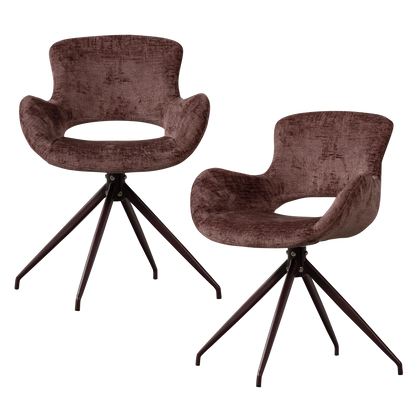 Woood Eliva Eetkamerstoel Structure Velvet Paars (Set Van 2) - KwaliteitWonen.nl