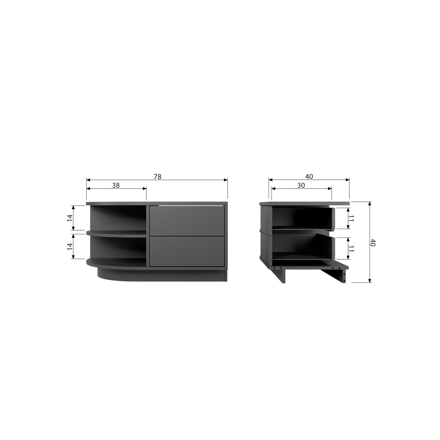 Woood Finca Dressoir TV Meubel Rond Links 78cm Grenen Zwart [Fsc] - KwaliteitWonen.nl