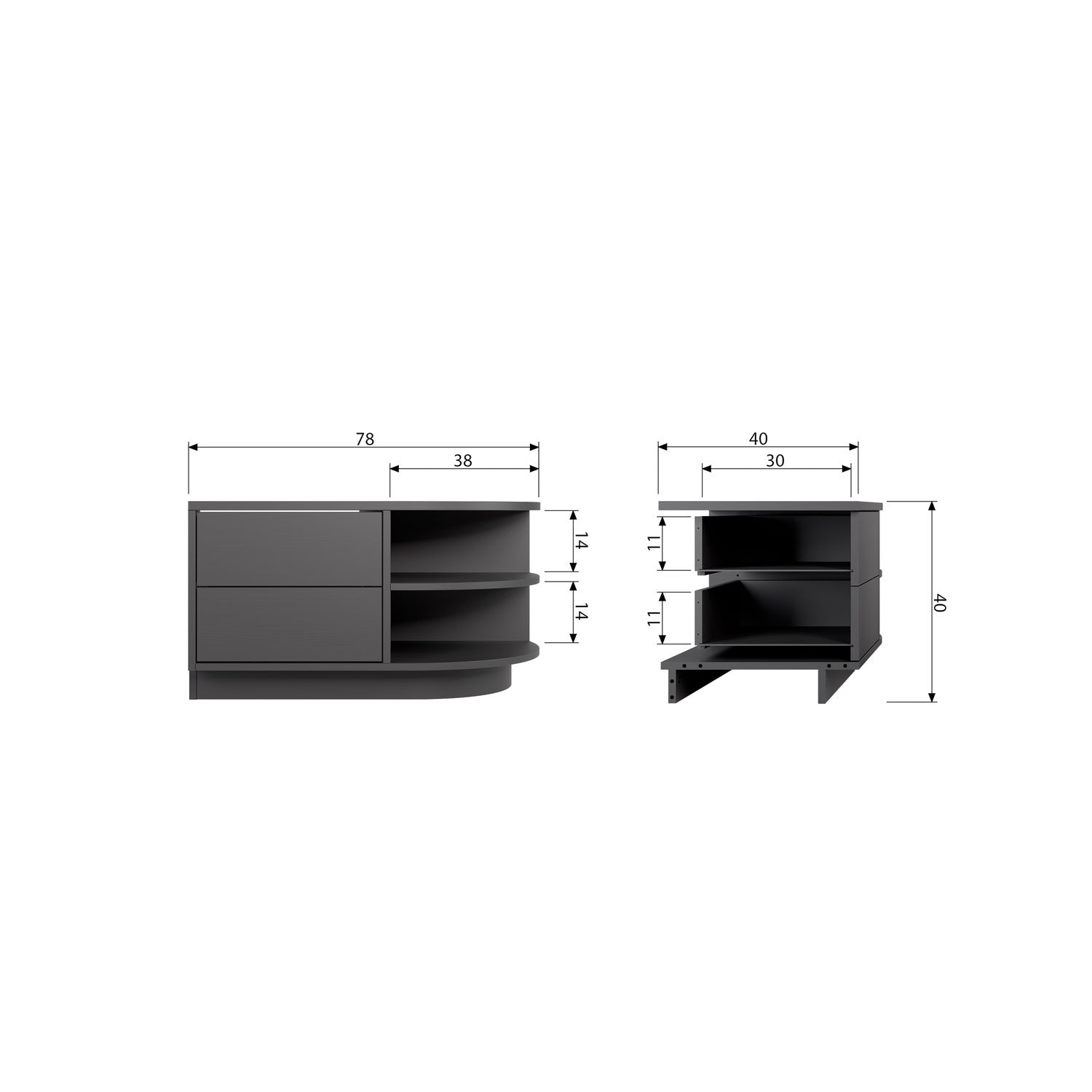 Woood Finca Dressoir TV Meubel Rond Rechts 78cm Grenen Zwart [Fsc] - KwaliteitWonen.nl
