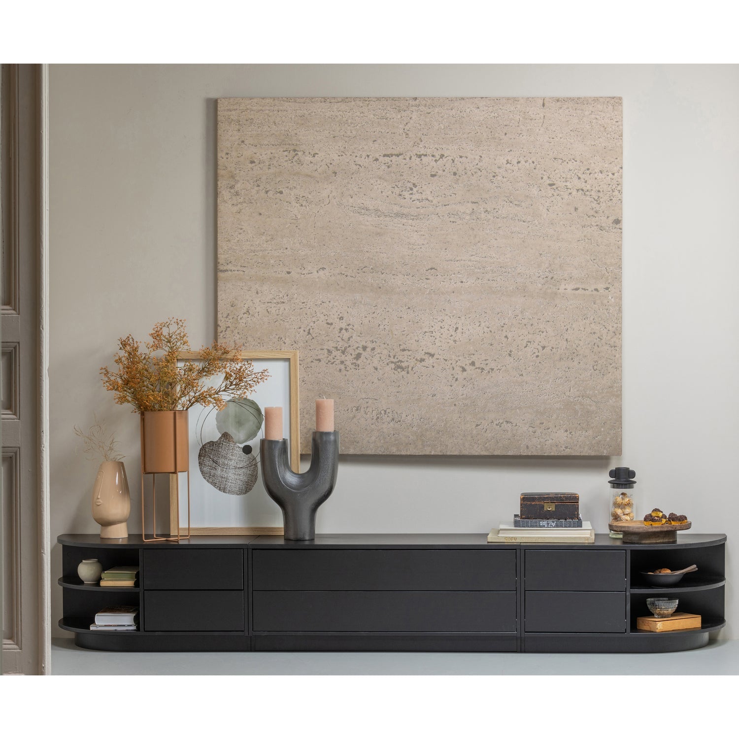 Woood Finca Dressoir TV Meubel Rond Rechts 78cm Grenen Zwart [Fsc] - KwaliteitWonen.nl