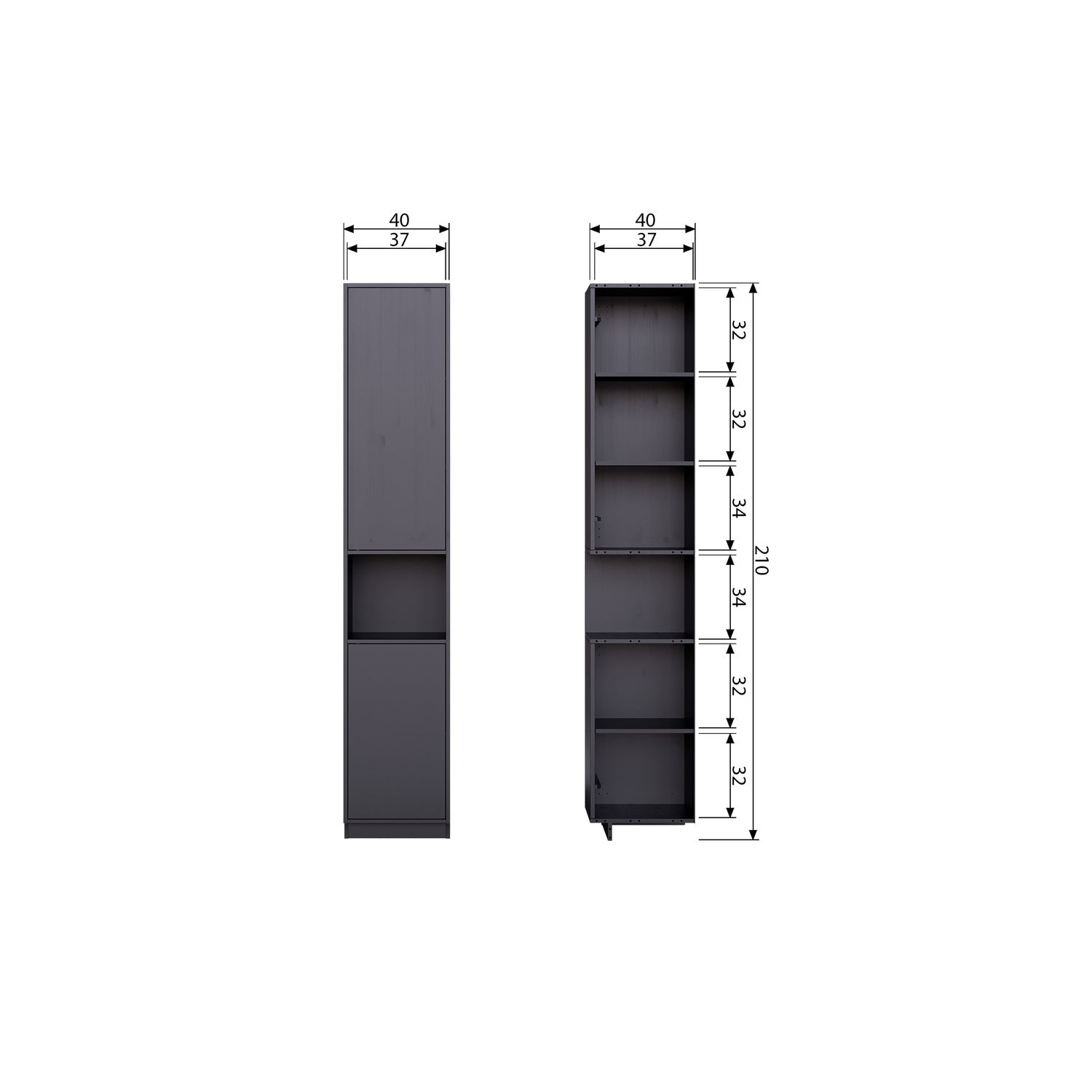 Woood Finca Opbergkast 40cm Grenen Zwart [Fsc] - KwaliteitWonen.nl