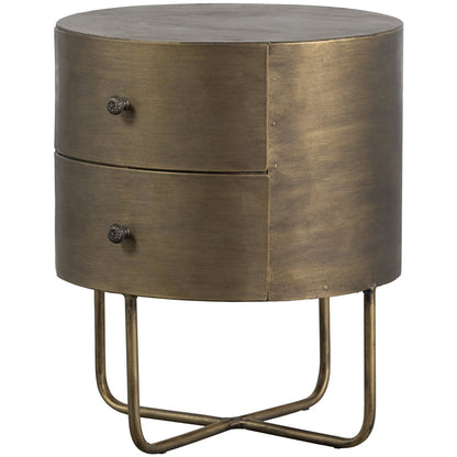 Woood Glossy Nachtkastje Rond Metaal Antique Brass - KwaliteitWonen.nl
